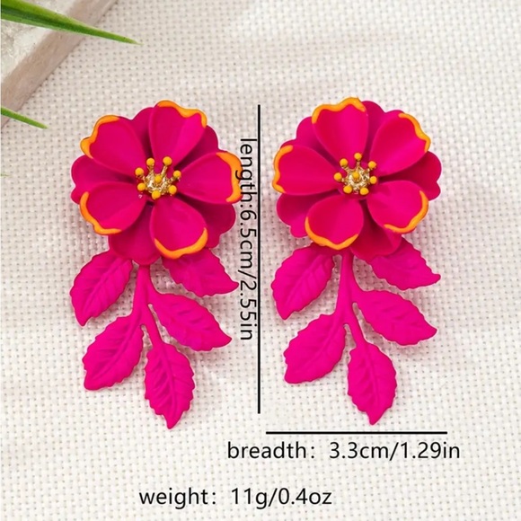 Rose Red Floral Earrings - Picture 5 of 5